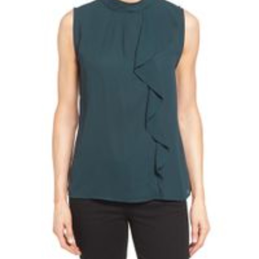 Sleeveless blouse with asymmetric ruffle
